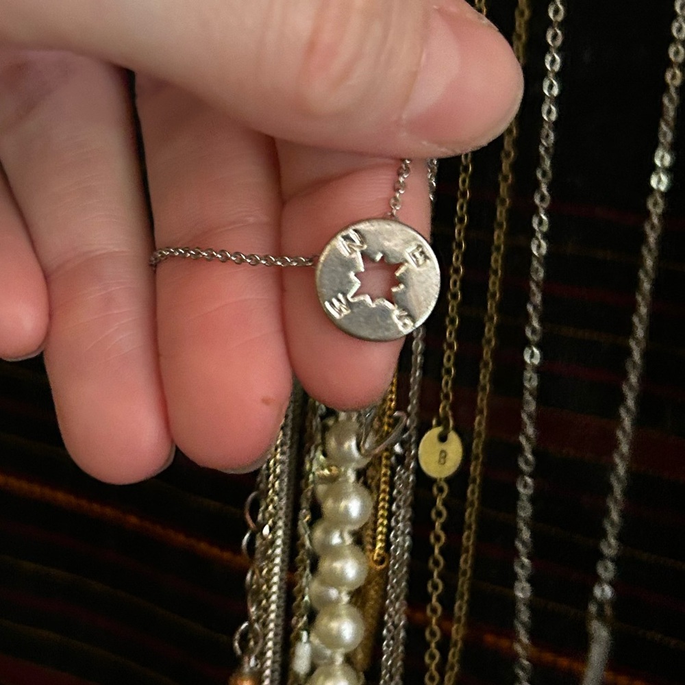 Silver Compass Pendant Necklace